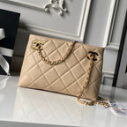 Chanel 2026 Small Shopping Tote Bag Black 24.5cm Beige Lambskin 348255