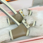 HM Budy Puppy Pendant Charm White Taupe Wool Cowhide