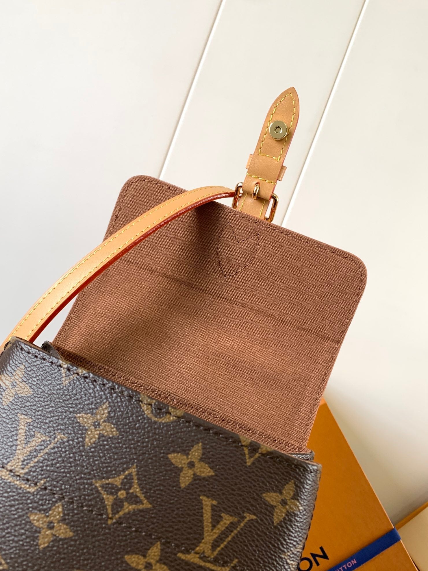 LV Soho Mini Backpack 17cm Brown Beige Monogram Canvas & Cowhide