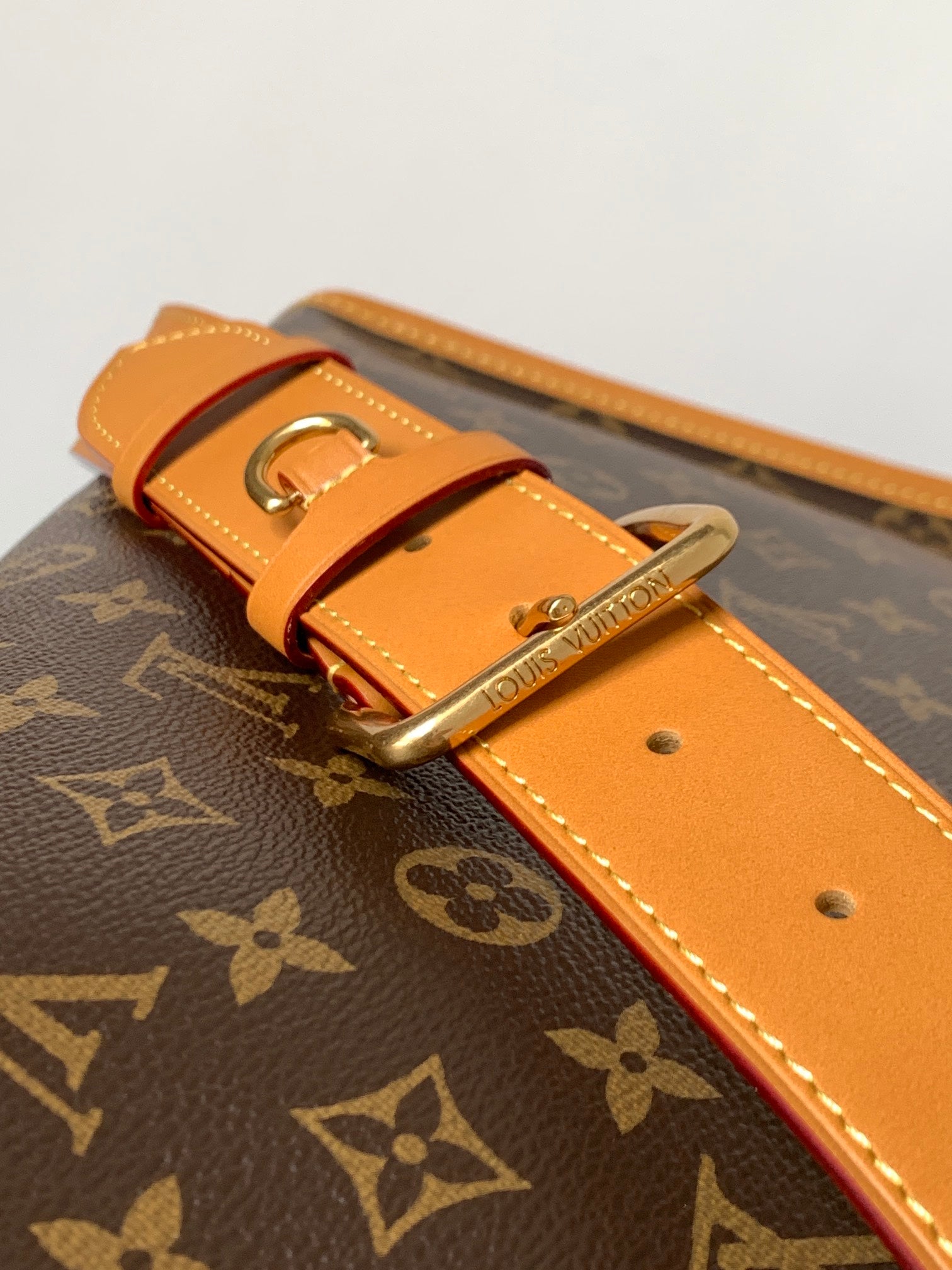 LV Satchel Messenger Bag 35.5cm Brown Monogram Canvas & Cowhide