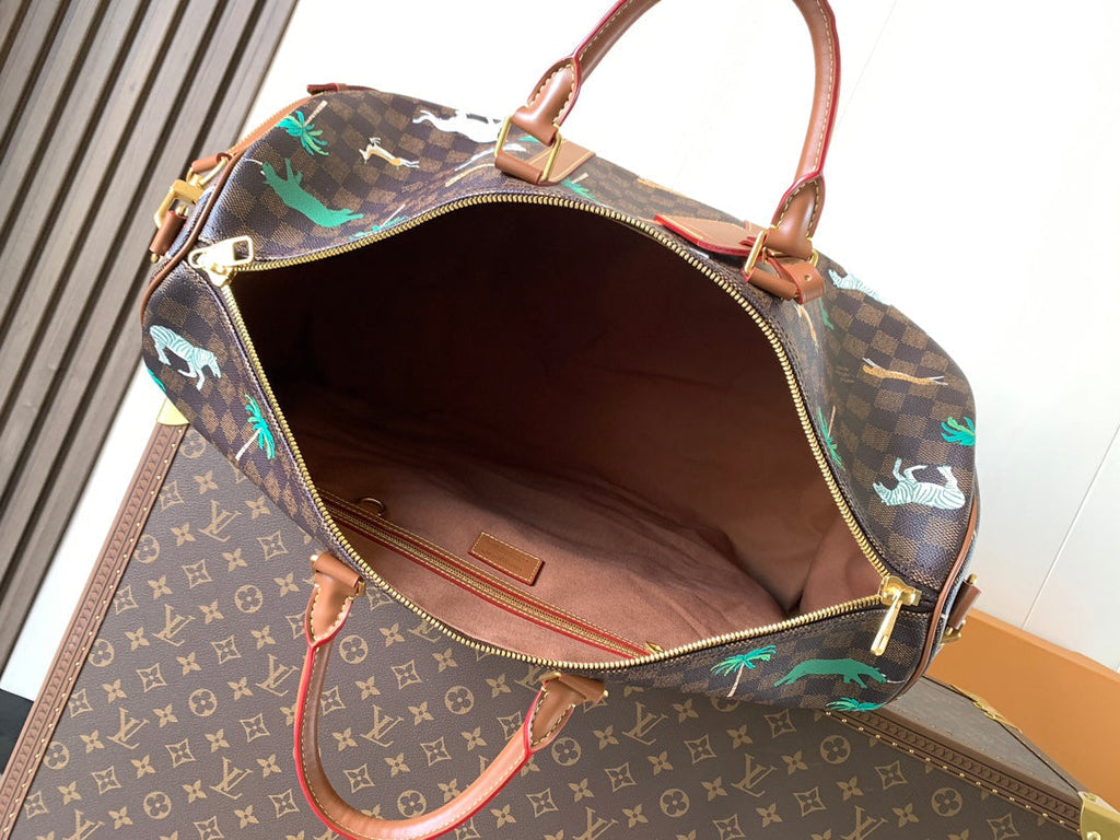 LV Keepall Bandoulière 50 Brown Animal Printed Monogram Canvas