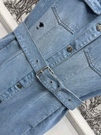 JEAN DRESS WITH FLUTTER SLEEVES DENIM JACQUARD DUSTY BLUE 266734