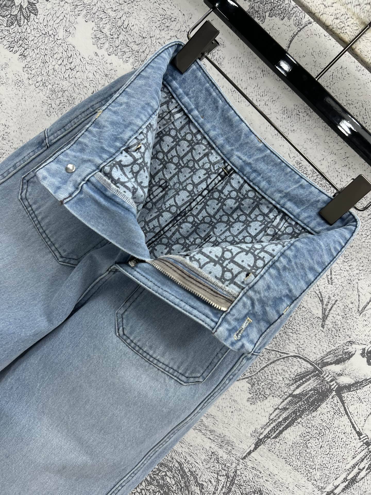 STRAIGHT LEG JEANS DENIM JACQUARD DUSTY BLUE 266732