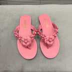 THONG SLIPPERS CAMELLIA IN  PINK CALFSKIN