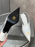 BALENCIAGA 25S HIGH-HEEL SLINGBACK 85 MM IN WHITE COW LEATHER WITH GOLD HARDWARE