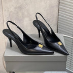 BALENCIAGA 25S HIGH-HEEL SLINGBACK 85 MM IN BLACK COW LEATHER WITH GOLD HARDWARE