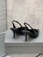 BALENCIAGA 25S HIGH-HEEL SLINGBACK 85 MM IN BLACK COW LEATHER WITH GOLD HARDWARE