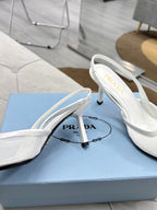 PRADA 25S TRIANGLE LOGO SLINGBACK PUMPS IN WHITE MESH FABRIC