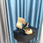 HIGH HEELS IN DARK CREAM MIX BLACK SHEEPSKIN WITH FLOWER