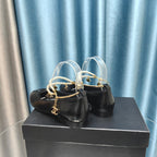MARY JANE WITH PEARL STRAP IN GLOSSY BLACK LAMBSKIN
