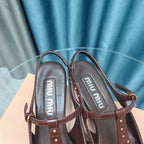 SLINGBACK WALNUT COLOR LAMBSKIN WITH T- STRAPS