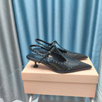 SLINGBACK BLACK LAMBSKIN WITH T- STRAPS