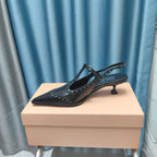 SLINGBACK BLACK LAMBSKIN WITH T- STRAPS