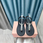 FLIP-FLOPS BLACK COWHIDE WITH CRYSTALS-WHITE