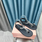 FLIP-FLOPS BLACK COWHIDE WITH CRYSTALS-WHITE