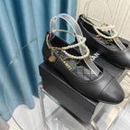 MARY JANE WITH PEARL STRAP IN BLACK LAMBSKIN