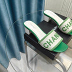 MULE SANDAL 45 WHITE MIX LIGHT GREEN FABRIC EMBROIDERY