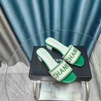 MULE SANDAL 45 WHITE MIX LIGHT GREEN FABRIC EMBROIDERY