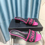 MULE SANDAL 45 BLACK PINK FABRIC EMBROIDERY