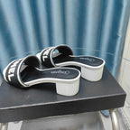 MULE SANDAL 45 WHITE BLACK FABRIC EMBROIDERY
