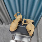 THICK-SOLED WEDGE SANDALS IN BEIGE CREAM SUEDE