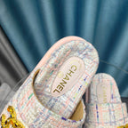 PLATFORM HEELS SANDALS IN LIGHT PINK TWEED
