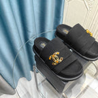 PLATFORM HEELS SANDALS IN BLACK WOOLEN FABRIC