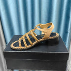 HIGH SANDALS WITH THREE STRAPS IN DARK CREAM CALFSKIN