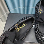 HIGH MARY JANE BOW RHINESTONE BLACK SILK