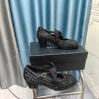 HIGH MARY JANE BOW RHINESTONE BLACK SILK