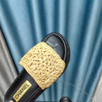 KNIT SLIPPERS IN DARK CREAM WOVEN SATIN AND BLACK SHEEPSKIN