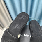 THICK-SOLE SLIPPERS BLACK SATIN