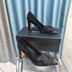CC HIGH HEELS 80 MM IN BLACK SUEDE AND CALFSKIN WITH FLOWER