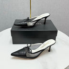 CC HEEL MULES 25S IN BLACK MESH FABRIC AND LAMBSKIN WITH BOW