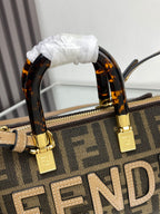BY THE WAY MINI 18 IN SOYA BEAN JACQUARD FABRIC AND BROWN CALFSKIN TRIM