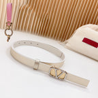 Gold Vlogo and Silver Hardware Buckle Gold White Calfskin 20mm