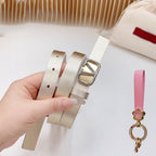 Gold Vlogo and Silver Hardware Buckle Gold White Calfskin 20mm