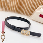 Gold Vlogo and Silver Hardware Buckle Black Calfskin 20mm