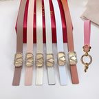 Gold Vlogo and Silver Hardware Buckle White Black Calfskin 20mm