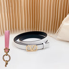 Gold Vlogo and Silver Hardware Buckle White Black Calfskin 20mm