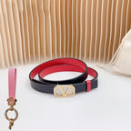 Gold Vlogo and Silver Hardware Buckle Black Red Calfskin 20mm
