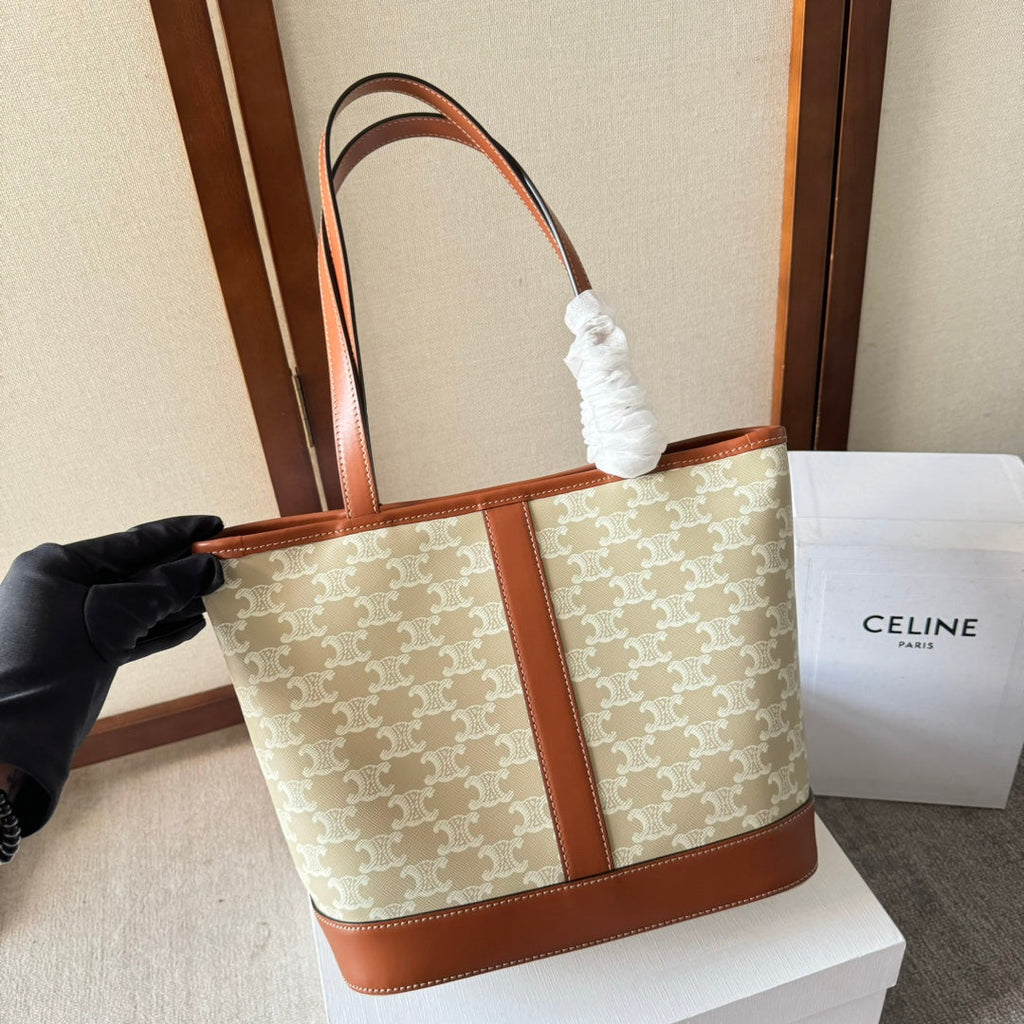 TRIOMPHE CANVAS 26.5 IN PRINTED CALFSKIN BROWN WHITE