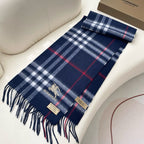 CHECK SCARF 180 CM IN INDIGO BLUE MIX WHITE CASHMERE 405480