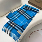CHECK SCARF 180 CM IN AZURE BLUE MIX BLACK CASHMERE 405481