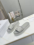 CD DWAY PLATFORM SLIDE IN GRAY AND WHITE COTTON STRIPED SOLE