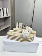 CD DWAY PLATFORM SLIDE IN SAGE GREEN AND WHITE COTTON STRIPED SOLE