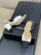 CC SLINGBACK 25S IN WHITE LAMBSKIN MIX BLACK FABRIC