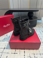 VIV' RANGERS BIKER BOOTIES IN BLACK CALFSKIN WITH METAL BUCKLE