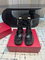 VIV' RANGERS ANKLE BOOTS IN BLACK PATENT LAMBSKIN STRASS BUCKLE