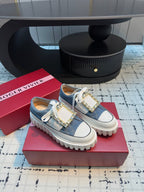 VIV' GO-THICK STRASS BUCKLE SLIP-ON SNEAKERS IN BLUE DENIM